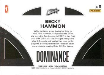 2022 Panini Prizm WNBA - Dominance #11 Becky Hammon Back