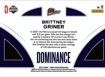 2022 Panini Prizm WNBA - Dominance #12 Brittney Griner Back