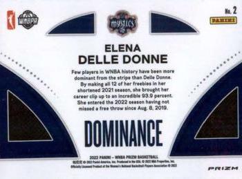 2022 Panini Prizm WNBA - Dominance Prizms Green #2 Elena Delle Donne Back