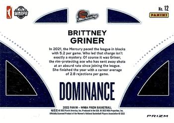 2022 Panini Prizm WNBA - Dominance Prizms Green #12 Brittney Griner Back