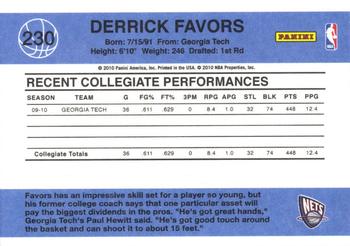 2010-11 Donruss #230 Derrick Favors  Back