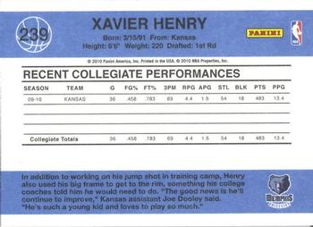 2010-11 Donruss #239 Xavier Henry  Back