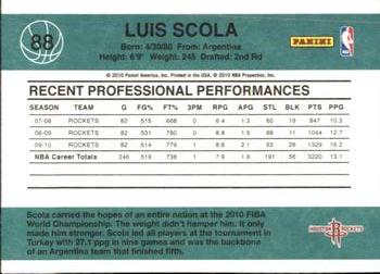 2010-11 Donruss #88 Luis Scola  Back