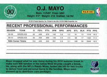 2010-11 Donruss #90 O.J. Mayo  Back