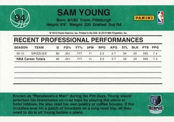 2010-11 Donruss #94 Sam Young  Back