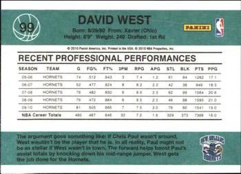 2010-11 Donruss #99 David West  Back