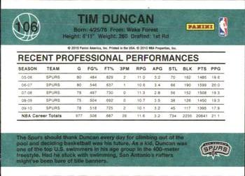 2010-11 Donruss #106 Tim Duncan  Back