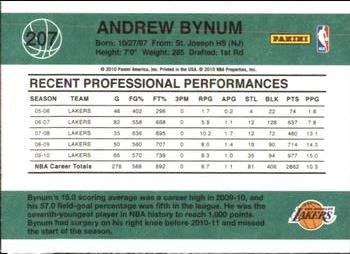 2010-11 Donruss #207 Andrew Bynum  Back