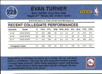 2010-11 Donruss #229 Evan Turner  Back