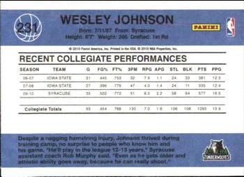 2010-11 Donruss #231 Wesley Johnson  Back