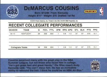 2010-11 Donruss #232 DeMarcus Cousins  Back