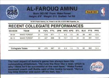 2010-11 Donruss #235 Al-Farouq Aminu  Back