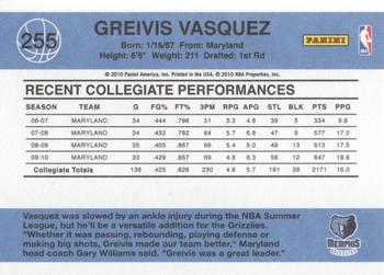 2010-11 Donruss #255 Greivis Vasquez  Back