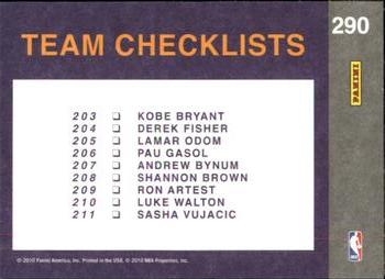 2010-11 Donruss #290 Los Angeles Lakers  Back