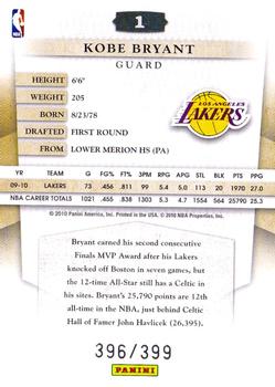 2010-11 Panini Timeless Treasures #1 Kobe Bryant  Back
