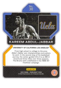 2022 Panini Prizm Draft Picks #30 Kareem Abdul-Jabbar Back