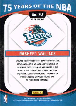 2021-22 Panini Select - 75 Years of the NBA #70 Rasheed Wallace Back