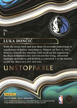 2021-22 Panini Select - Unstoppable #1 Luka Doncic Back