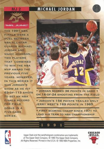 1993-94 Upper Deck Authenticated Michael Jordan Mr. June Jumbo #MJ2 Michael Jordan Back