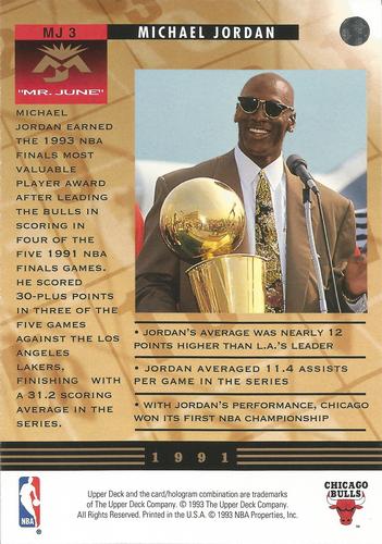 1993-94 Upper Deck Authenticated Michael Jordan Mr. June Jumbo #MJ3 Michael Jordan Back