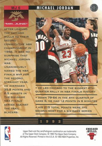 1993-94 Upper Deck Authenticated Michael Jordan Mr. June Jumbo #MJ6 Michael Jordan Back