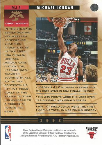 1993-94 Upper Deck Authenticated Michael Jordan Mr. June Jumbo #MJ8 Michael Jordan Back