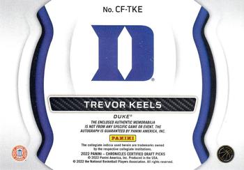 2022 Panini Chronicles Draft Picks - Certified Freshman Fabric Signatures Super Prime #CF-TKE Trevor Keels Back
