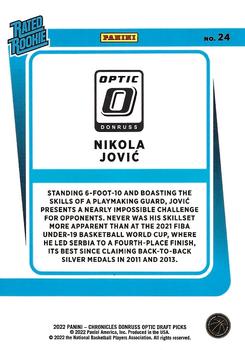 2022 Panini Chronicles Draft Picks - Donruss Optic Rated Rookie #24 Nikola Jovic Back