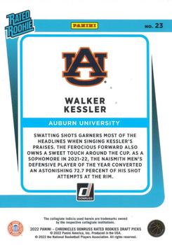 2022 Panini Chronicles Draft Picks - Donruss Rated Rookies #23 Walker Kessler Back