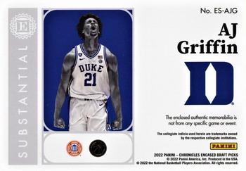 2022 Panini Chronicles Draft Picks - Encased Substantial Rookie Swatches Red #ES-AJG AJ Griffin Back