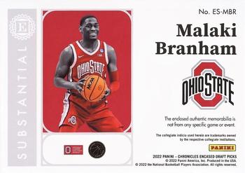 2022 Panini Chronicles Draft Picks - Encased Substantial Rookie Swatches Red #ES-MBR Malaki Branham Back