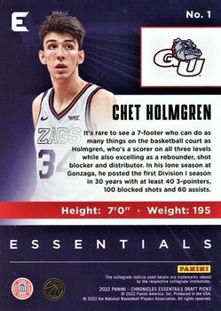 2022 Panini Chronicles Draft Picks - Essentials #1 Chet Holmgren Back