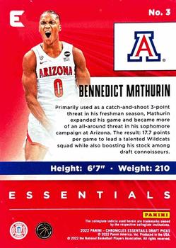2022 Panini Chronicles Draft Picks - Essentials #3 Bennedict Mathurin Back