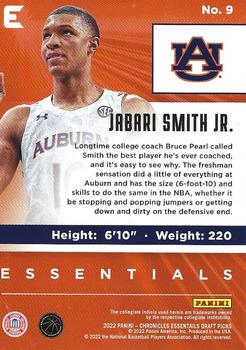 2022 Panini Chronicles Draft Picks - Essentials #9 Jabari Smith Jr. Back