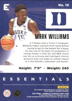 2022 Panini Chronicles Draft Picks - Essentials #10 Mark Williams Back