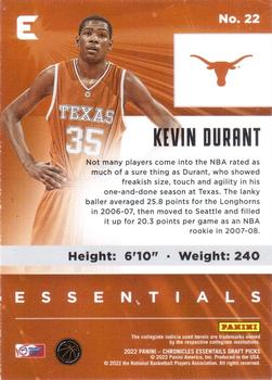 2022 Panini Chronicles Draft Picks - Essentials Black #22 Kevin Durant Back