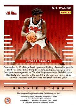 2022 Panini Chronicles Draft Picks - Illusions Rookie Signs #RS-NBR Nysier Brooks Back