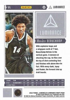 2022 Panini Chronicles Draft Picks - Luminance Black #44 MarJon Beauchamp Back