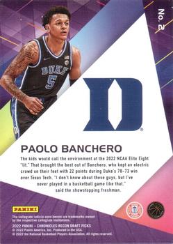 2022 Panini Chronicles Draft Picks - Recon Black #2 Paolo Banchero Back