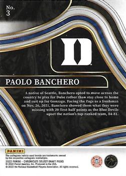 2022 Panini Chronicles Draft Picks - Select #3 Paolo Banchero Back