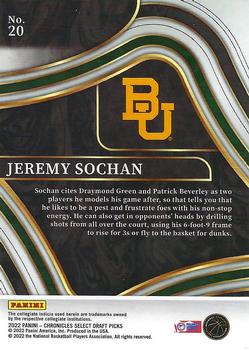 2022 Panini Chronicles Draft Picks - Select #20 Jeremy Sochan Back