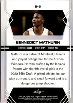 2022-23 Leaf Draft - Gold #B-8 Bennedict Mathurin Back
