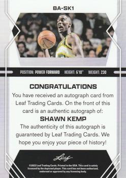 2022-23 Leaf Draft - Autographs Gold #BA-SK1 Shawn Kemp Back