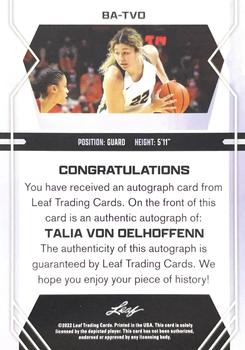 2022-23 Leaf Draft - Autographs Purple #BA-TVO Talia Von Oelhoffenn Back