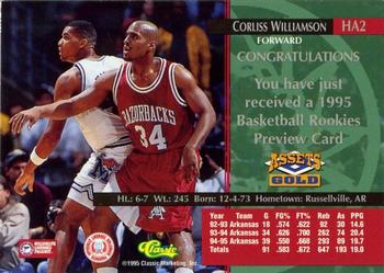 1995 Classic Rookies - Assets Gold Printers Proof #HA2 Corliss Williamson Back