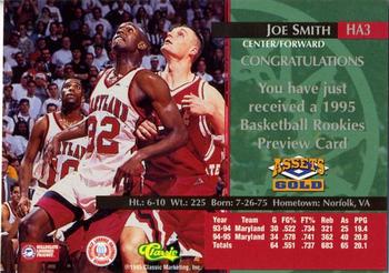 1995 Classic Rookies - Assets Gold Printers Proof #HA3 Joe Smith Back