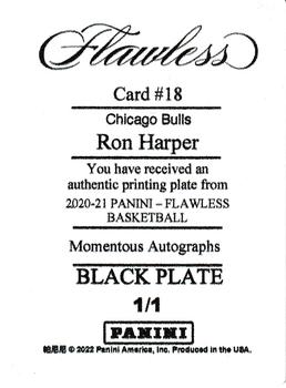 2021-22 Panini National Treasures - 2020-21 Panini Flawless Momentous Autographs Printing Plates Black #18 Ron Harper Back