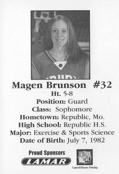 2001-02 Drury University Lady Panthers #NNO Magen Brunson Back