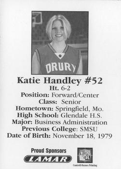 2001-02 Drury University Lady Panthers #NNO Katie Handley Back