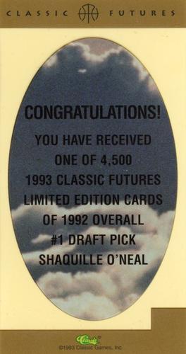 1993 Classic Futures - Shaquille O'Neal Acetate #NNO Shaquille O'Neal Back